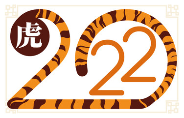 Striped 2022 Numbers with Tiger Tail for Chinese New Year, Vector Illustration