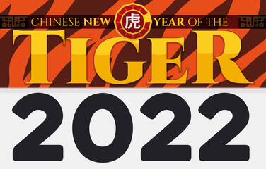 Striped Calendar for Tiger's Chinese New Year in 2022, Vector Illustration