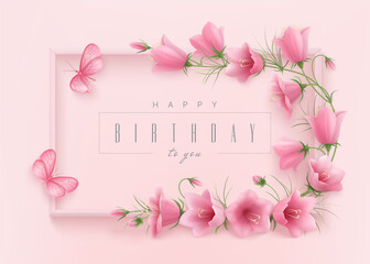 Happy birthday greeting card with bell flowers