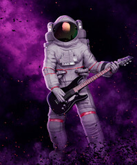 astronaut playing guitar full body - obrazy, fototapety, plakaty