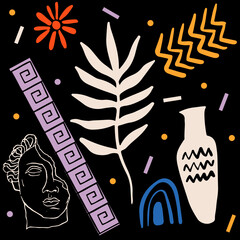 Seamless pattern with ancient greek hand drawn elements