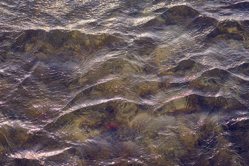 Waves on the surface of the turquoise tropical sea.