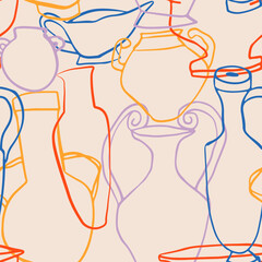 Seamless pattern with ancient greek hand drawn elements