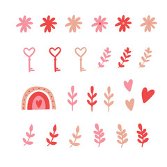 Valentines day vector card set with hearts and love romantic messages in red, grey and white colours.