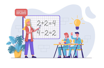 Back to school. The teacher teaches the students science, the children gain knowledge