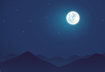 Naklejka na ściany i meble Silhouette Mountains Night Sky. Full Moon. Hills Illuminated by the light of the moon.