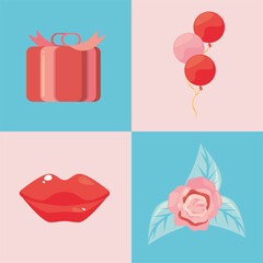 four valentines holiday icons