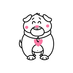 A cute valentine dog with a heart symbol tag, badge.