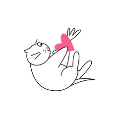 Funny valentines cat holds and plays with heart in its paws