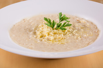 Cheese Risotto Italian Cuisine.. Made with rice arboreo and Grana Padano cheese