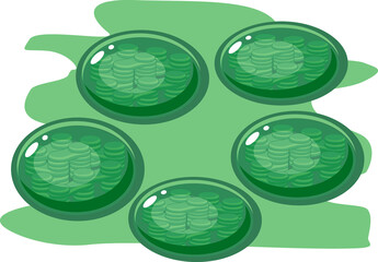 Group of chloroplasts on green background