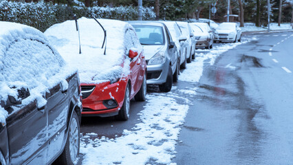 parked cars on a snowy day