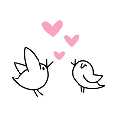 An icon of cute couple of little birds with hearts above them.