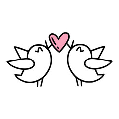 An icon of cute couple of little birds with heart holding by them.
