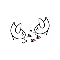 An icon of cute couple of little birds picking hearts.