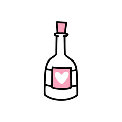 An icon of bottle of champagne with heart label.
