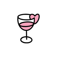 An icon of glass of champagne with heart tag.