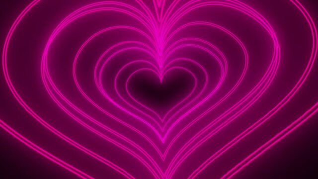 Neon Line Light Radial Concentric Heart Shapes Flashing Pattern Loop  Pink colored bright glowing led light lines Creative heart pattern background template for design Valentine's Day Backdrop
