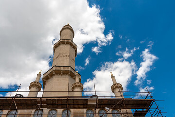 Minaret-observation tower in Moorish revival architecture style in Lednice-Valtice complex under...