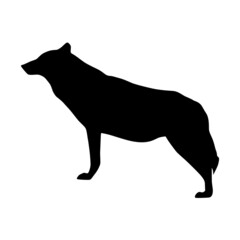 Silhouette of female wolf (Canis lupus) from side, Trendy artistic vector design isolated on white background