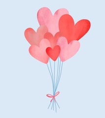 Fototapeta na wymiar Bunch of balloons set. Romantic surprise gift shape heart balloon. Greeting card for Valentine's Day and other holidays.