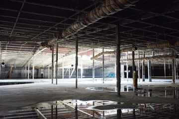 Abandoned shopping mall. Dark urban environment. Large scary place. destruction
