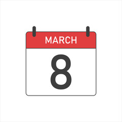 Calendar icon for March 8. March 8 on a white background.