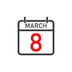 Calendar icon for March 8. March 8 on a white background.
