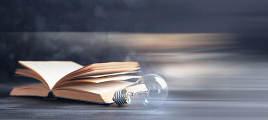 light bulb and book on the table