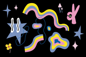 Set of Different colored Vector illustartions in Cartoon Flat design.