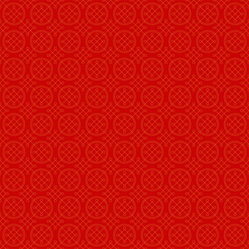 China coins pattern geometry in chinese style on red background. Geometric modern design. Vector wallpaper. Seamless gold shape line art.