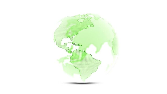 Copy space seamless loop environment rotating green Earth globe isolated on white background animation.