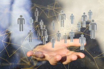 holding 3D rendering group of blue people