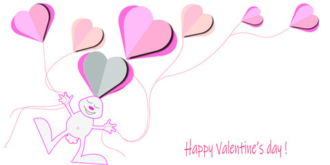 rabbit with baloon heart \ happy valentine's day