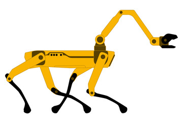 Robot dog with a mechanical arm. Innovation in technology