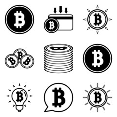 Bitcoin Flat Icon Set Isolated On White Background