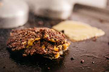 Snack - hamburger and cheese frying for smash burger