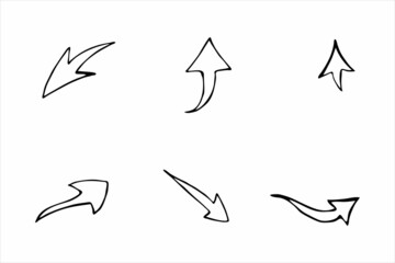 Abstract arrows doodles collection hand drawn, black and white vector illustration