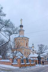 MOSCOW, RUSSIA , Church of the Holy Life-Giving Trinity in Khokhly in Khokhlovsky lane at dusk in winter