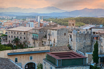 Monastery of Sant Pere de Galligants, Girona, Spain. view of the medieval old town from above