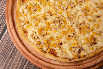 Corn pizza, with mozzarella cheese and cream cheese