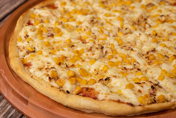 Corn pizza, with mozzarella cheese and cream cheese