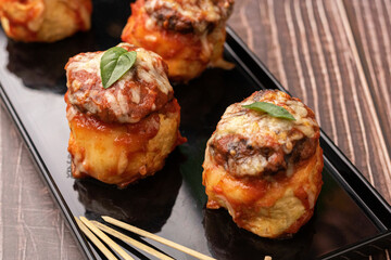 appetizers - dumpling with minced meat and tomato sauce