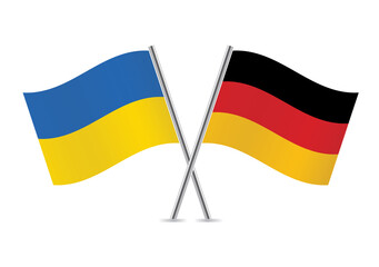Ukraine and Germany flags. Ukrainian and German flags isolated on white background. Vector illustration.