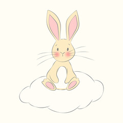Cute Easter Bunny on a Cloud