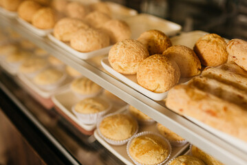 Bakery - Showcase with pão de queijo and baked goods
