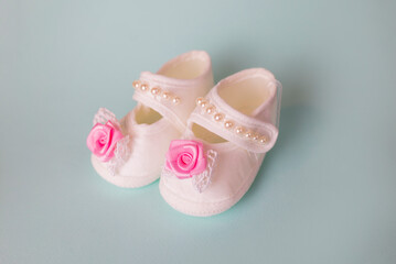 Fototapeta na wymiar baby shoes white booties with lace dressy for girls