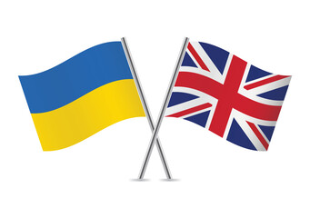 Ukraine and Britain flags. Ukrainian and British flags isolated on white background. Vector illustration.