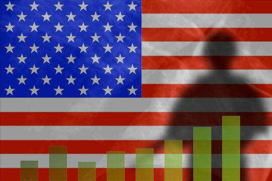 The shadow of a soldier on the background of the American flag. military spending growth chart