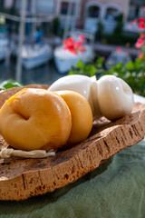 Cheese collection, Italian cheese scamorza made from cow milk in South of Italy